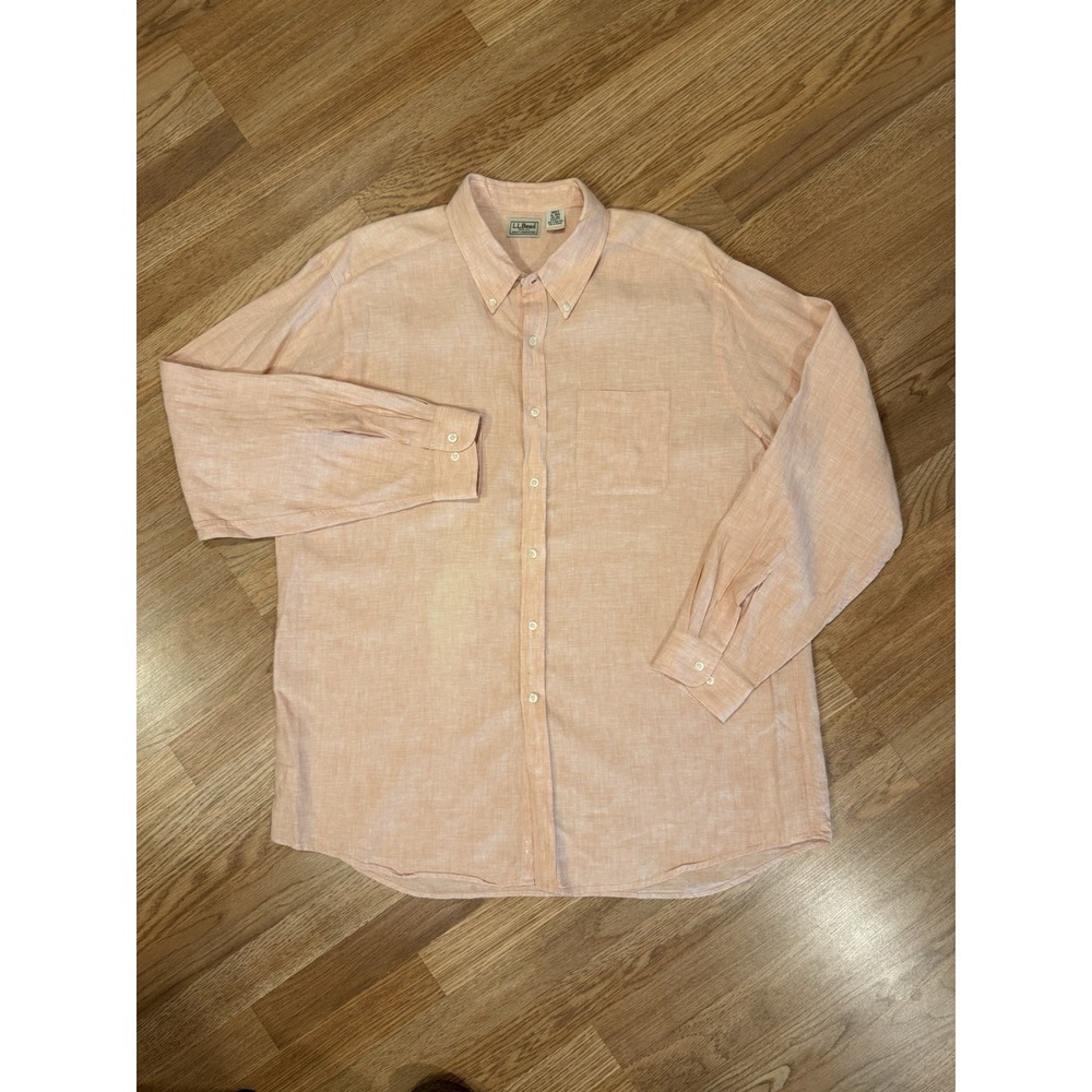 Vintage L.L.Bean Mens Shirt XL 100% Linen Button Summer Coastal Orange Preppy